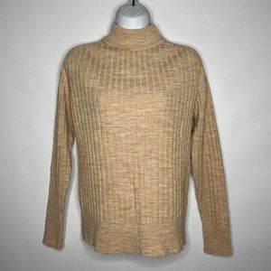 Vintage 70s Kimlon Beige White Space Dyed Ribbed Turtleneck Sweater